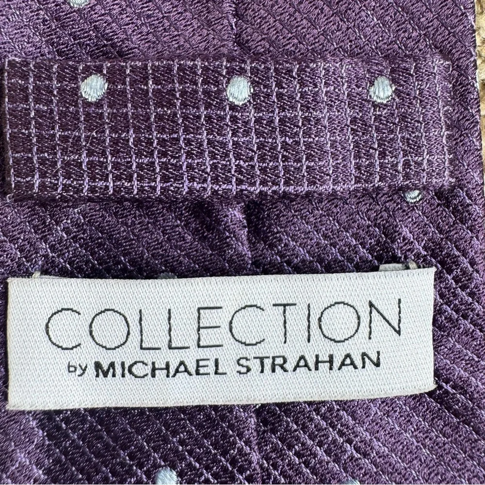 Michael Strahan 100% Silk Purple White Polka Dot Tie 60
